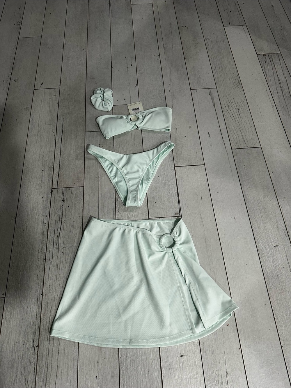 Mint Green Bandeau Bikini Set with Skirt & Scrunchie